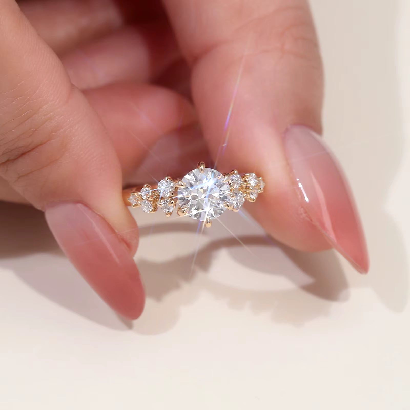 18K Yellow Gold Diamond Engagement Ring Fine Jewelry Main Stone 1 Carat Round Cut Lab Diamond Wedding Ring or Anniversary Gift