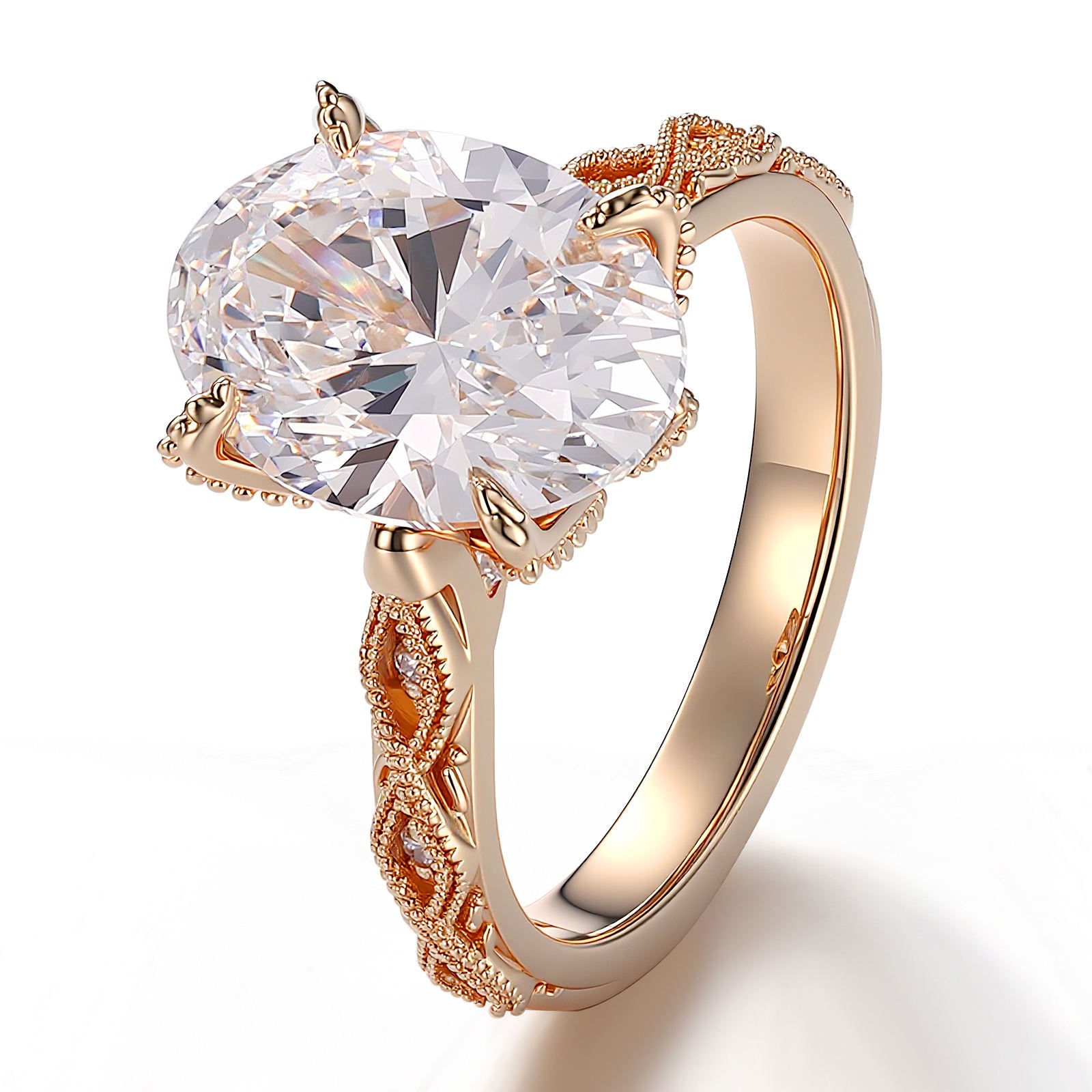 Vintage Style Diamond Ring 18K Solid Gold Main Stone 3 Carats Oval Cut Lab Diamond Ring Engagement Ring Wedding Ring for Women