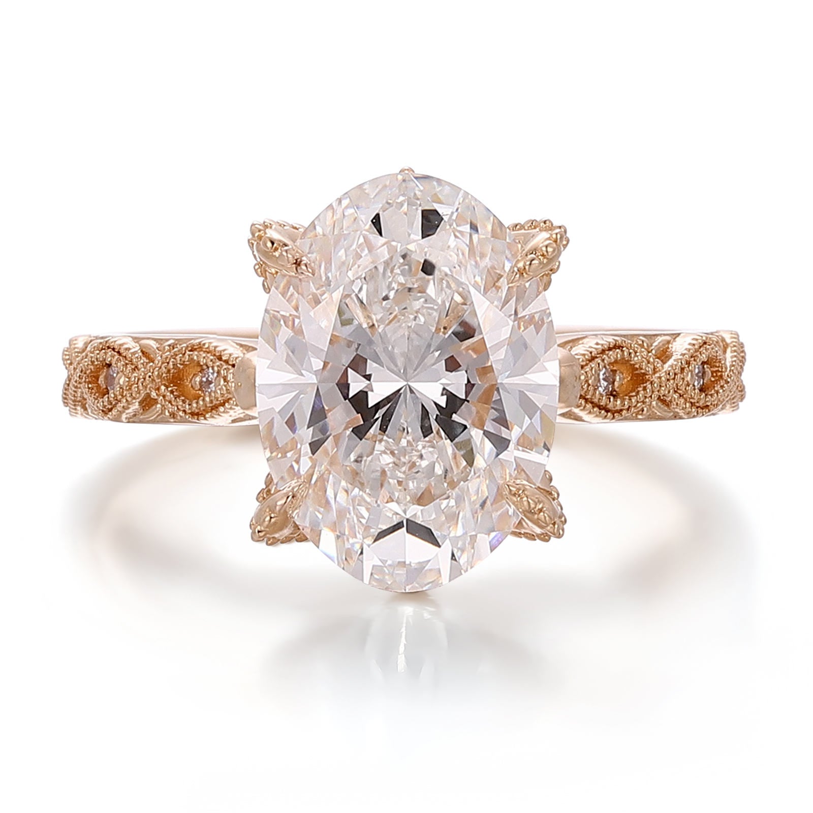 Vintage Style Diamond Ring 18K Solid Gold Main Stone 3 Carats Oval Cut Lab Diamond Ring Engagement Ring Wedding Ring for Women