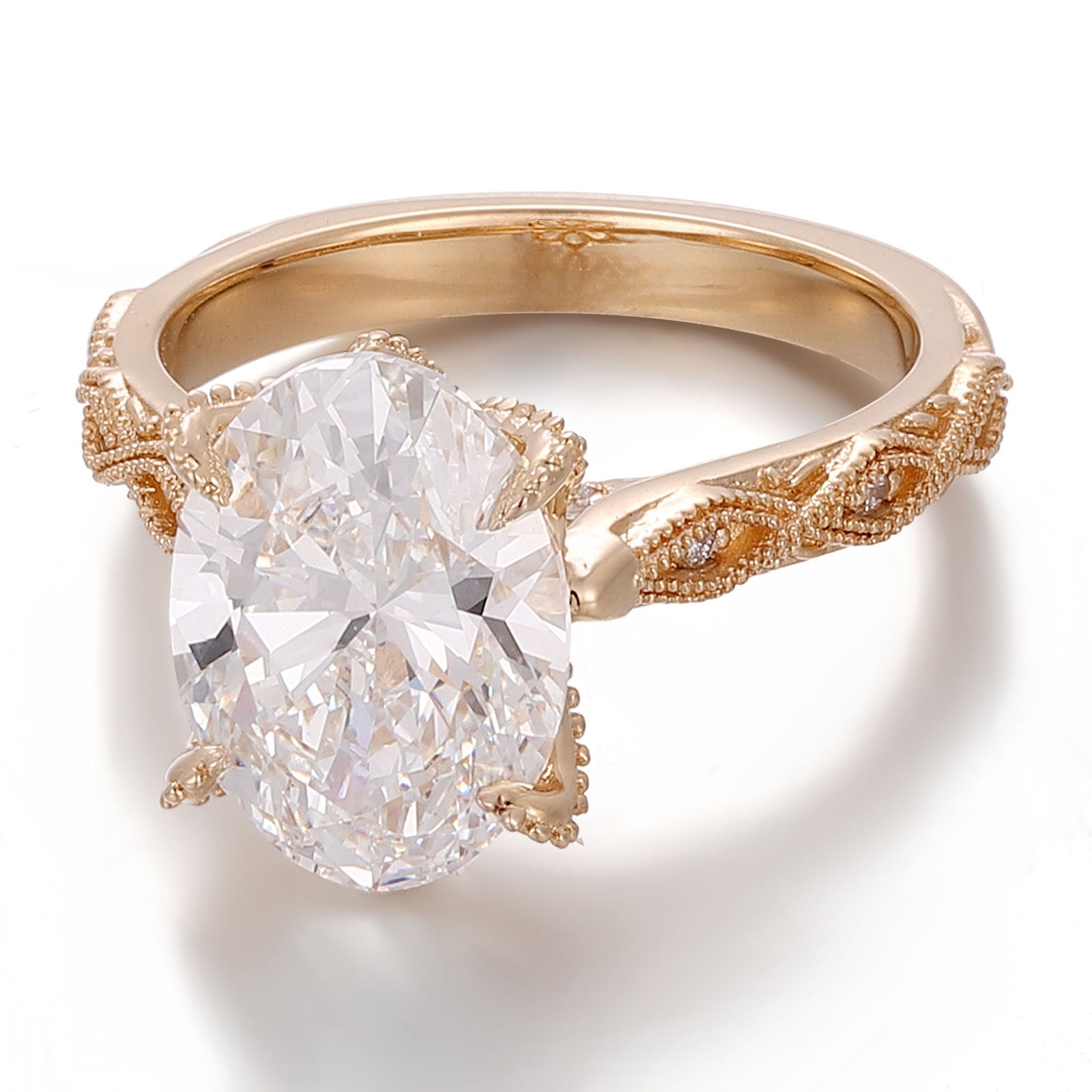 Vintage Style Diamond Ring 18K Solid Gold Main Stone 3 Carats Oval Cut Lab Diamond Ring Engagement Ring Wedding Ring for Women