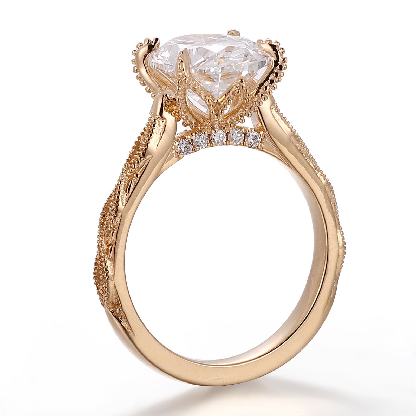 Vintage Style Diamond Ring 18K Solid Gold Main Stone 3 Carats Oval Cut Lab Diamond Ring Engagement Ring Wedding Ring for Women